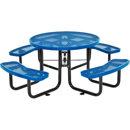 Global Industrial Round Picnic Table, Blue, Expanded Metal, 46 in 277150BL